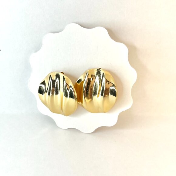 NWT Gold Stud Earrings Women Modern Professional 1 inch Minimalist Office - Picture 2 of 6